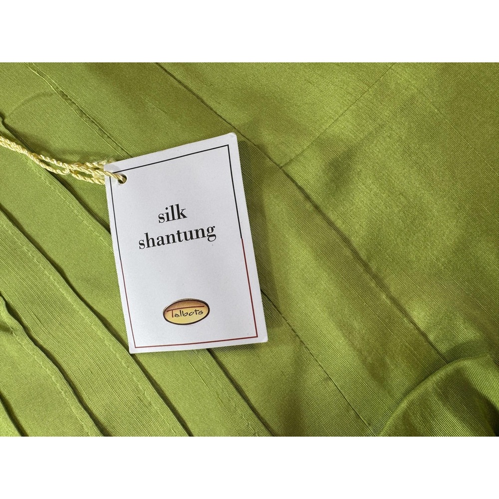 Talbots Dress Womens Petite 12 Green Silk Shantung A Line Bow Knee Length - Picture 7 of 10
